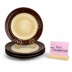 Linden Street WILLOW LANE RUST Embossed Rim Round Stoneware Dinner Plates Set 4